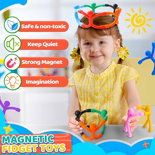 12-Pack Magnetic Silicone Fidget Travel Toys for Kids Ages 3-8 – Bendable Sensory Toys with Embedded Magnets