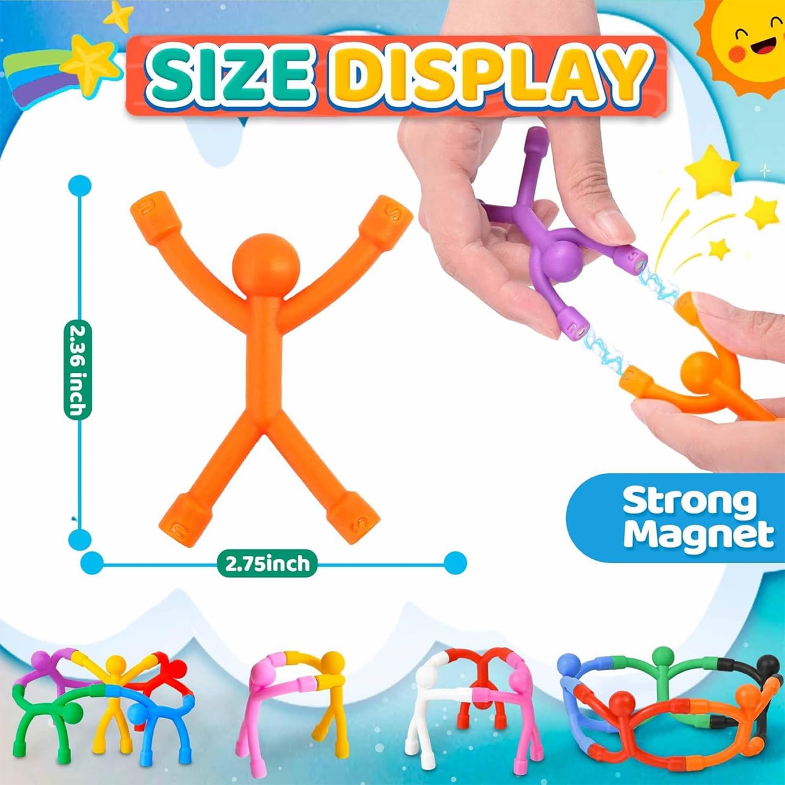 12-Pack Magnetic Silicone Fidget Travel Toys for Kids Ages 3-8 – Bendable Sensory Toys with Embedded Magnets
