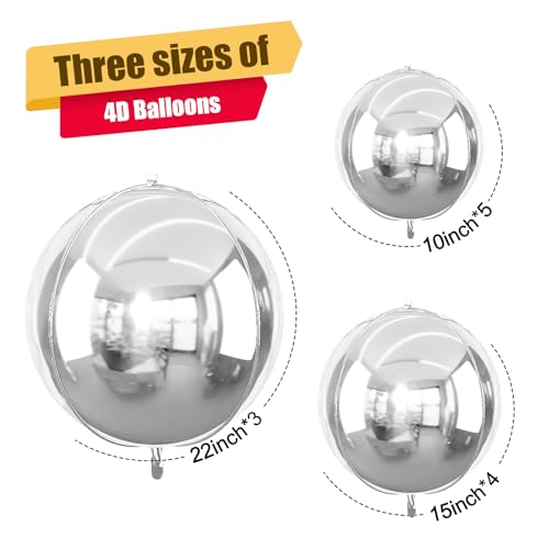 12-Pack Metallic Silver 4D Foil Balloons – 22", 15", 10" Sizes for Parties