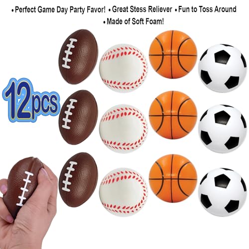 12-Pack Mini Foam Sports Balls – Soccer, Basketball, Football, Baseball Mix for Stress Relief & Party Favors