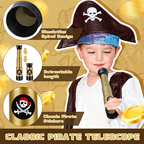 12-Pack Pirate Telescope Toys for Kids - Adjustable Spyglass Party Favors in Black & Bronze