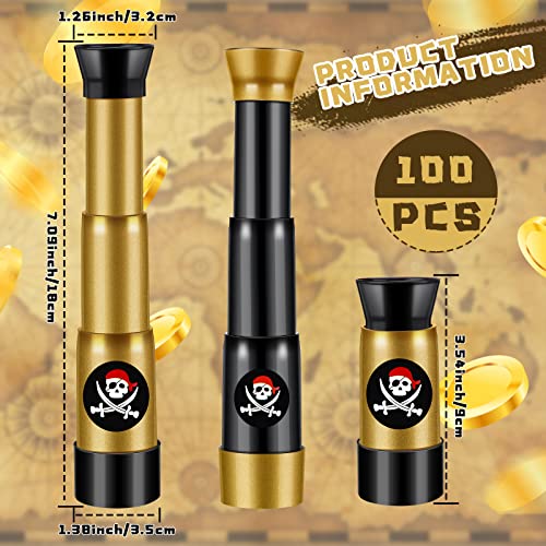 12-Pack Pirate Telescope Toys for Kids - Adjustable Spyglass Party Favors in Black & Bronze