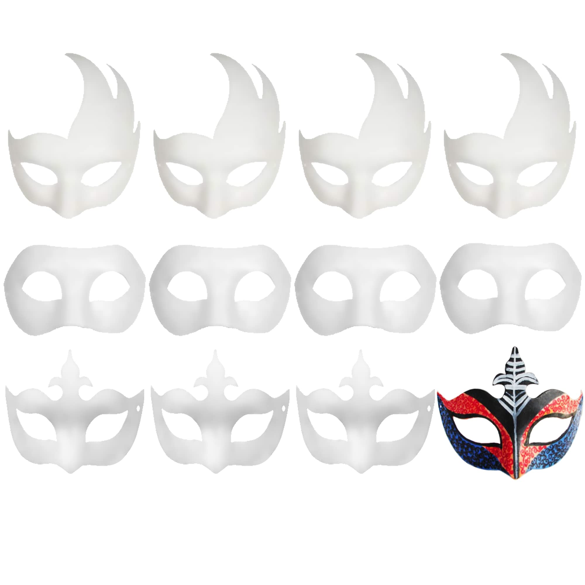 12-Pack Plain White Paper Masks for DIY Painting – Mardi Gras, Cosplay & Masquerade