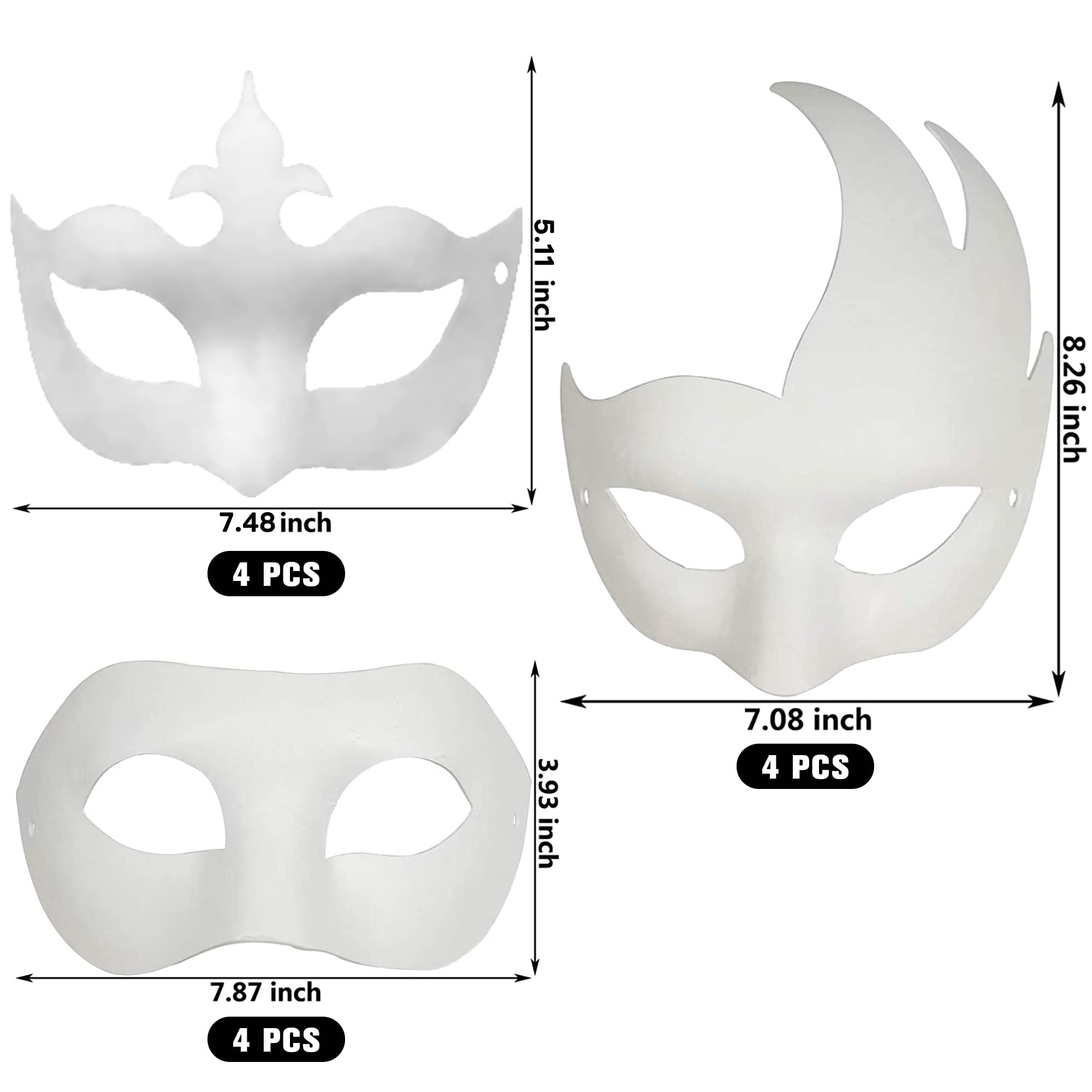 12-Pack Plain White Paper Masks for DIY Painting – Mardi Gras, Cosplay & Masquerade