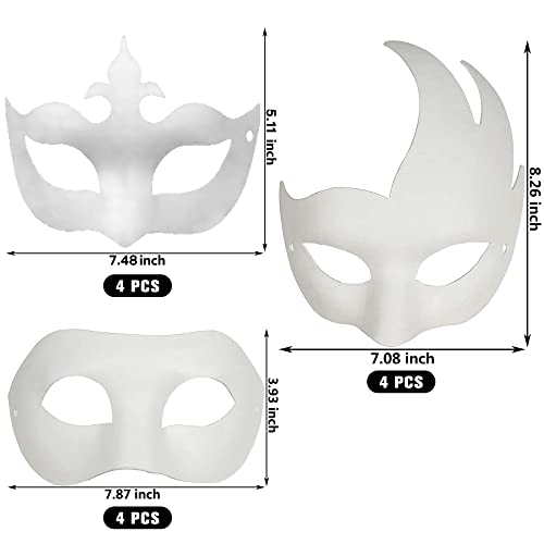 12-Pack Plain White Paper Masks for DIY Painting – Mardi Gras, Cosplay & Masquerade