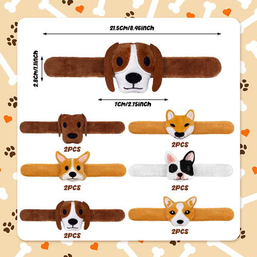 12-Pack Plush Dog Slap Bracelets – Cute Animal Wrist Toys for Party Favors and Gifts