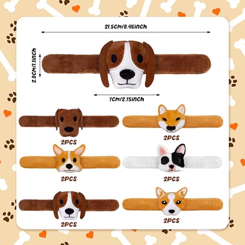 12-Pack Plush Dog Slap Bracelets – Cute Animal Wrist Toys for Party Favors and Gifts