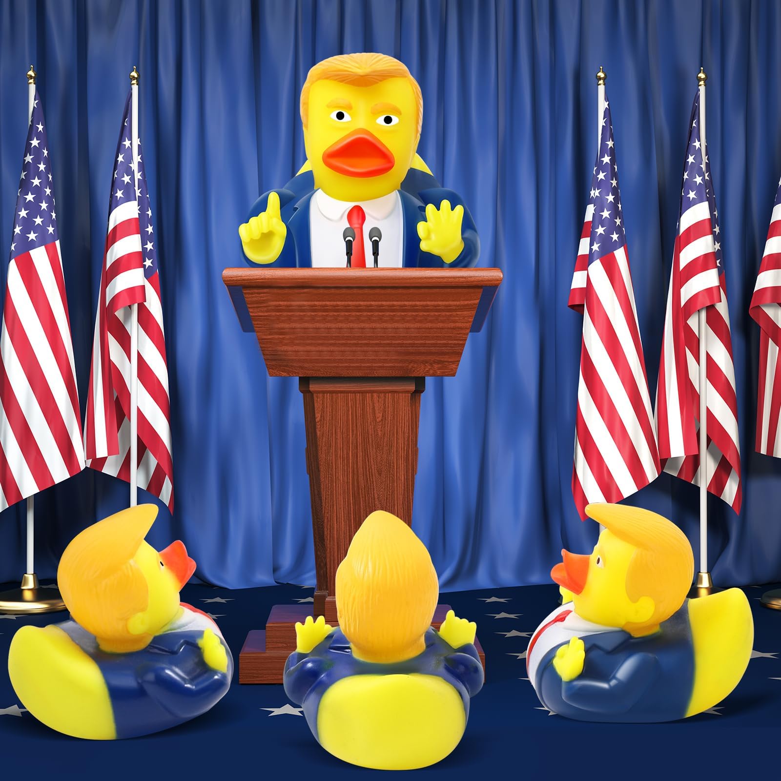 12 Pack President Rubber Ducks – Funny Patriotic Duckies for Bath, Car Dashboard, and Party Favors