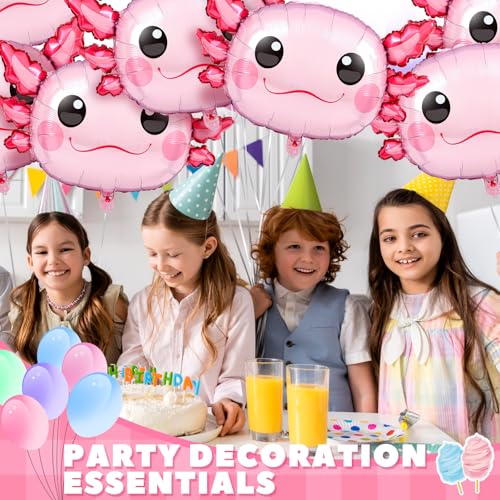 12 Pack PullCrease Axolotl Balloons – 34 Inch Pink Aluminum Foil Birthday Party Decorations