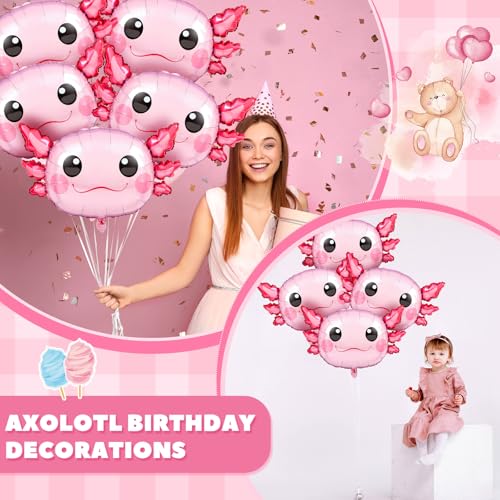 12 Pack PullCrease Axolotl Balloons – 34 Inch Pink Aluminum Foil Birthday Party Decorations