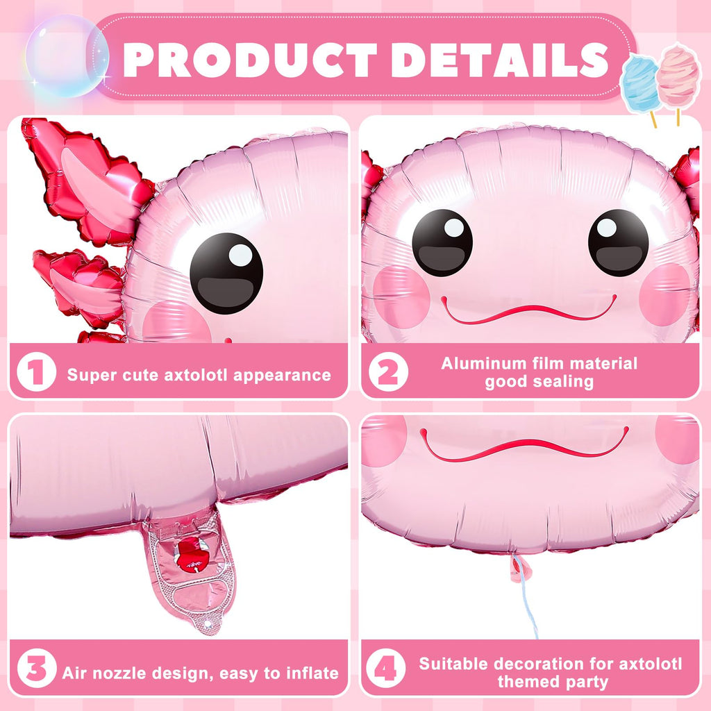 12 Pack PullCrease Axolotl Balloons – 34 Inch Pink Aluminum Foil Birthday Party Decorations
