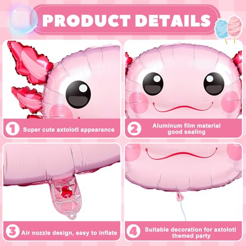 12 Pack PullCrease Axolotl Balloons – 34 Inch Pink Aluminum Foil Birthday Party Decorations