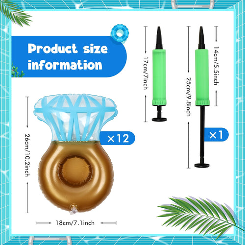 12-Pack ROSUN Inflatable Drink Holder - Blue Diamond Pattern Pool Float for Cans & Wine Glasses