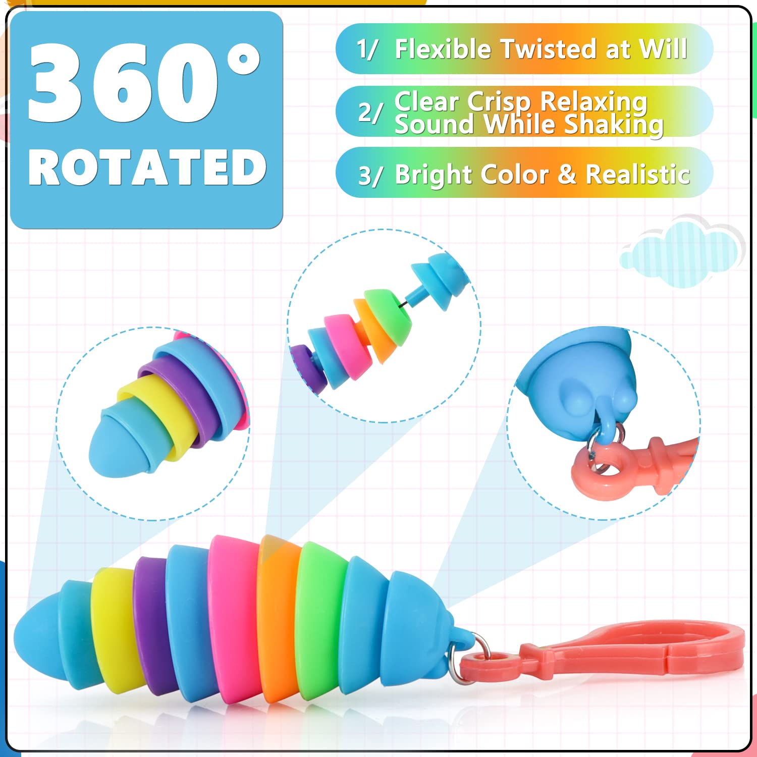 12 Pack Sensory Slug Fidget Toys – Articulated Stretch Caterpillars for Anxiety Relief and Party Favors