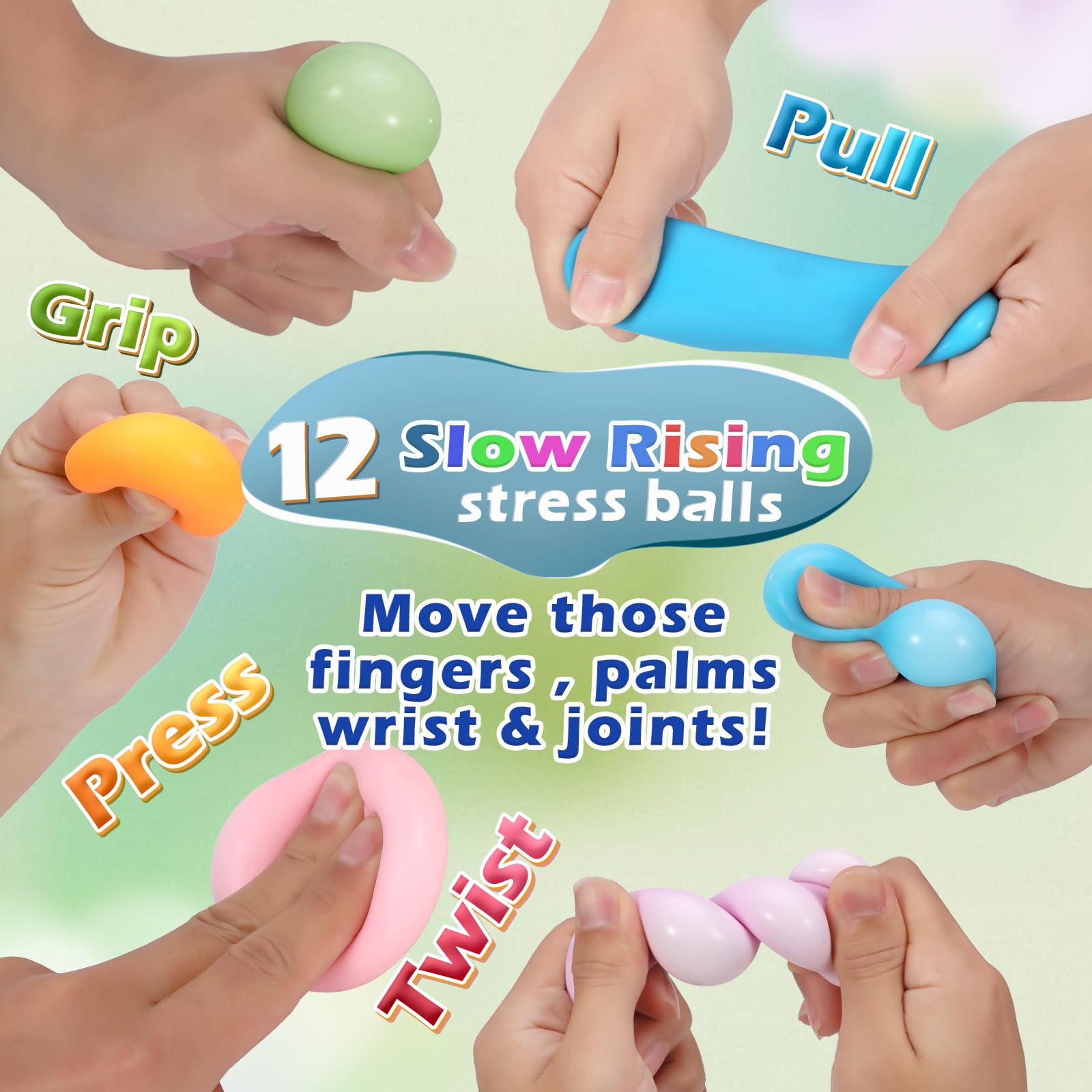 12-Pack Squeeze Stress Balls Set - Assorted Colors Fidget Toys for Anxiety Relief and Sensory Play