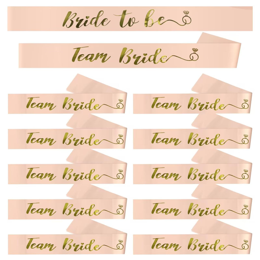 12-Pack Team Bride Sash Set for Bachelorette Party – Rose Gold Fabric Sashes (1 Bride + 11 Team)