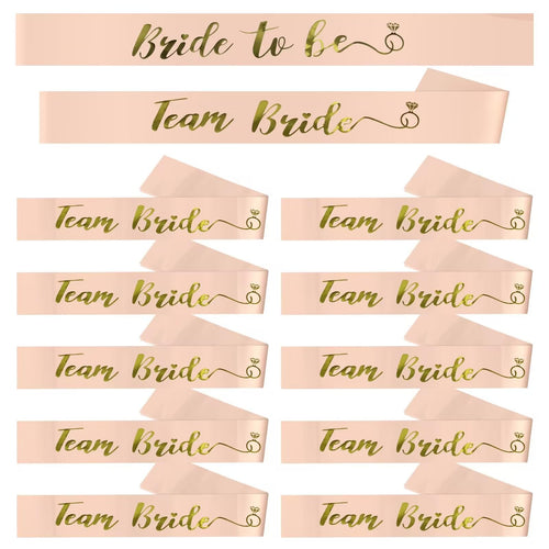 12-Pack Team Bride Sash Set for Bachelorette Party – Rose Gold Fabric Sashes (1 Bride + 11 Team)