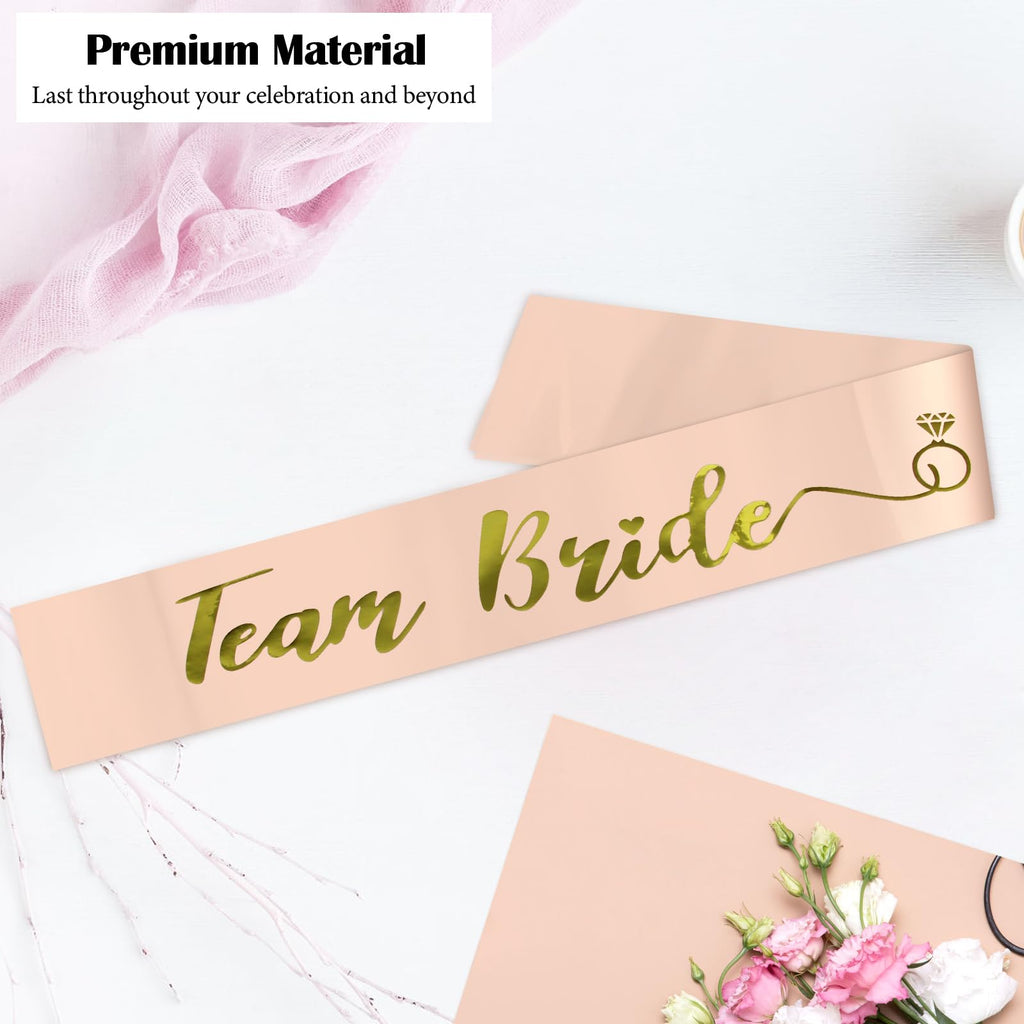 12-Pack Team Bride Sash Set for Bachelorette Party – Rose Gold Fabric Sashes (1 Bride + 11 Team)