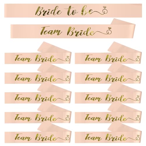 12-Pack Team Bride Sash Set for Bachelorette Party – Rose Gold Fabric Sashes (1 Bride + 11 Team)