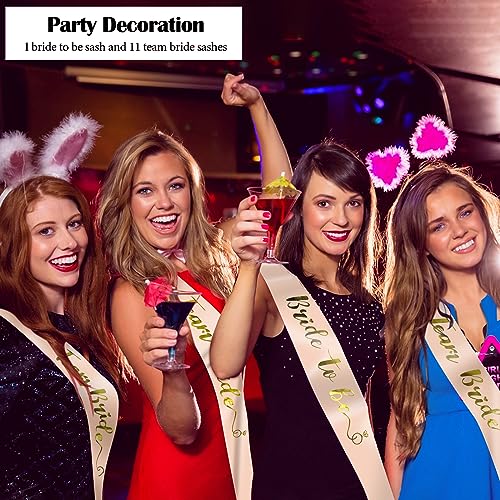 12-Pack Team Bride Sash Set for Bachelorette Party – Rose Gold Fabric Sashes (1 Bride + 11 Team)