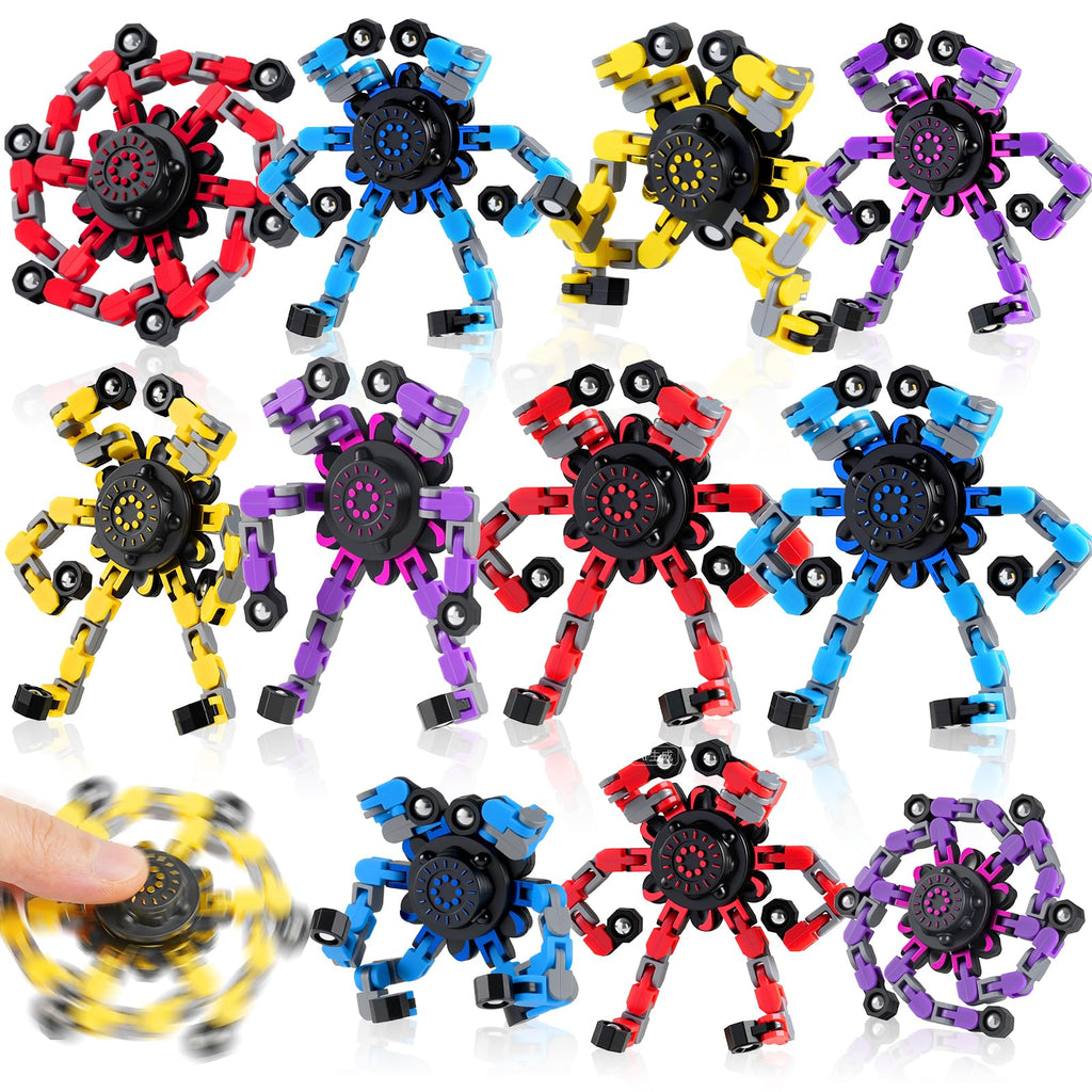 12 Pack Transformable Robot Fidget Spinners – DIY Chain Spinner Toys for Kids Adults Party Favors