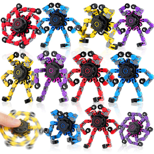 12 Pack Transformable Robot Fidget Spinners – DIY Chain Spinner Toys for Kids Adults Party Favors