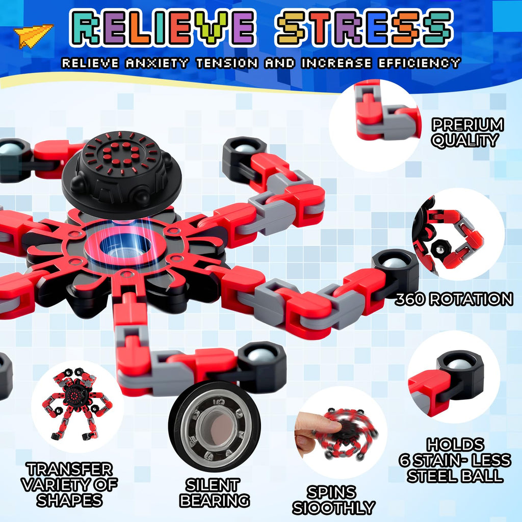 12 Pack Transformable Robot Fidget Spinners – DIY Chain Spinner Toys for Kids Adults Party Favors