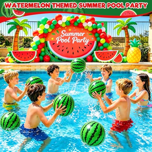 12 Pack Watermelon Beach Balls by TURNMEON – 16'' and 14'' Inflatable Beach Balls for Summer Pool Parties, Luaus, and Outdoor Fun