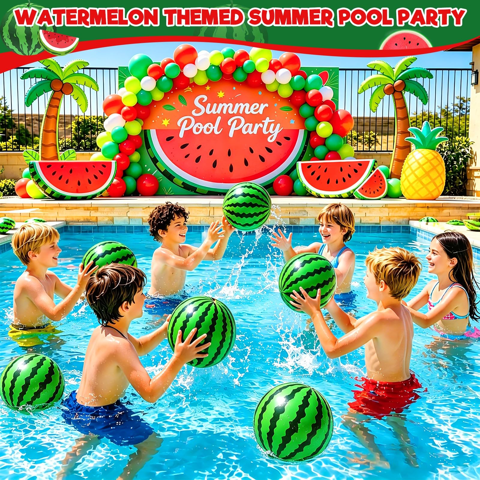 12 Pack Watermelon Beach Balls by TURNMEON – 16'' and 14'' Inflatable Beach Balls for Summer Pool Parties, Luaus, and Outdoor Fun