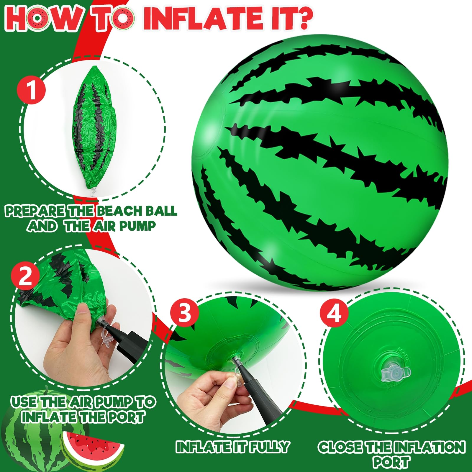 12 Pack Watermelon Beach Balls by TURNMEON – 16'' and 14'' Inflatable Beach Balls for Summer Pool Parties, Luaus, and Outdoor Fun