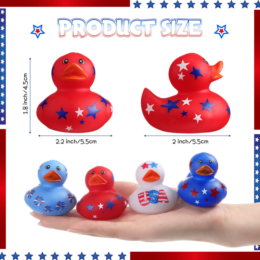 12 Patriotic Rubber Ducks - 4th of July Independence Day Bath Toys, 2 Inch USA Flag Ducks for Kids