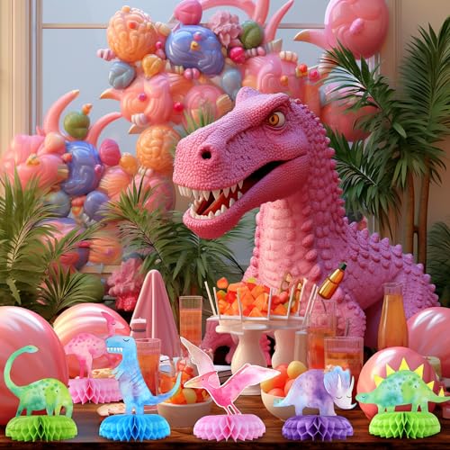 12 PCS Dinosaur Baby Shower Centerpieces – Honeycomb Table Decorations by HaPiBiDesign
