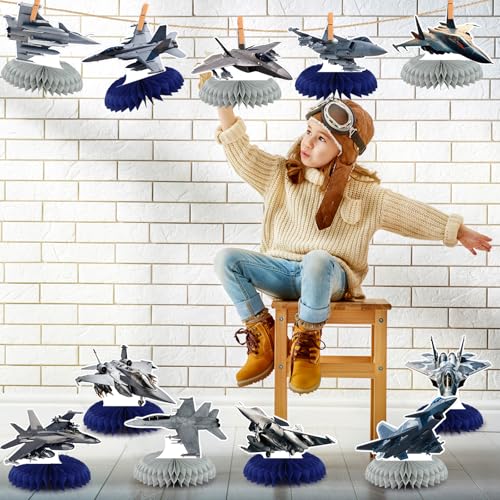 12 Pcs Fighter Jet Honeycomb Centerpieces for Air Force Birthday Party Decorations