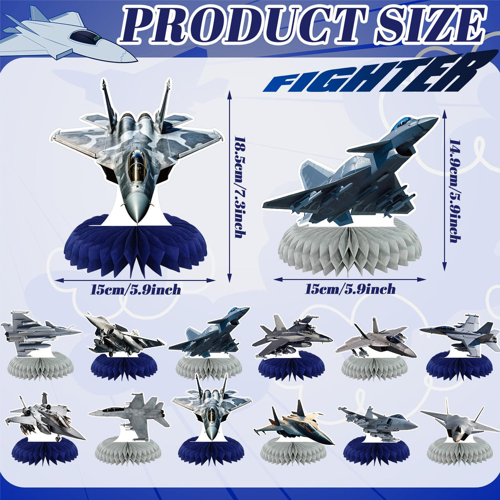 12 Pcs Fighter Jet Honeycomb Centerpieces for Air Force Birthday Party Decorations