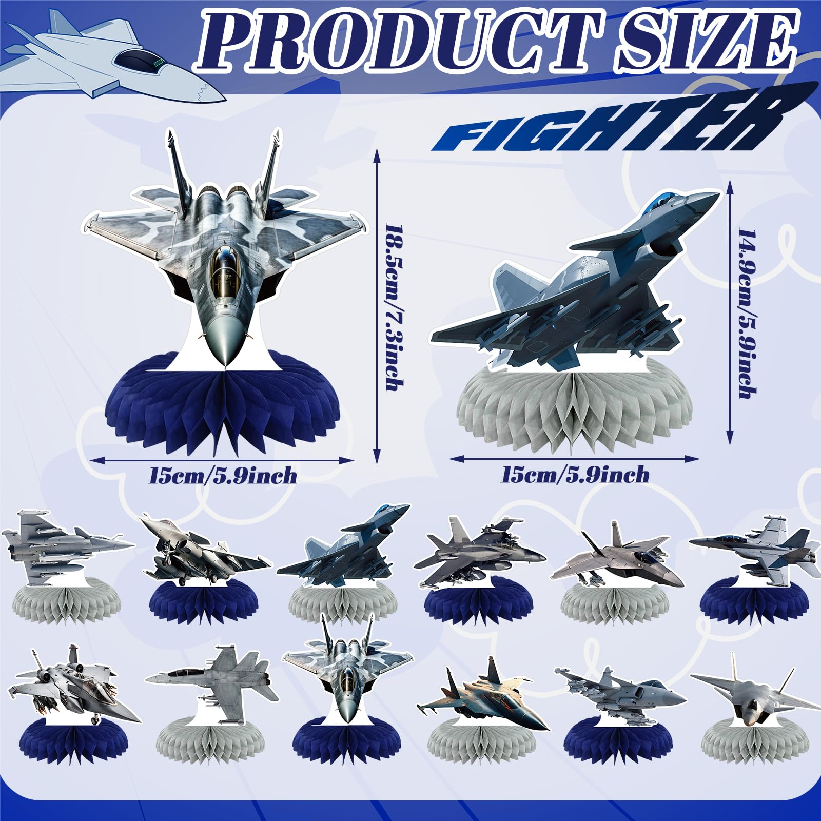 12 Pcs Fighter Jet Honeycomb Centerpieces for Air Force Birthday Party Decorations