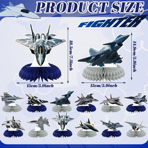 12 Pcs Fighter Jet Honeycomb Centerpieces for Air Force Birthday Party Decorations