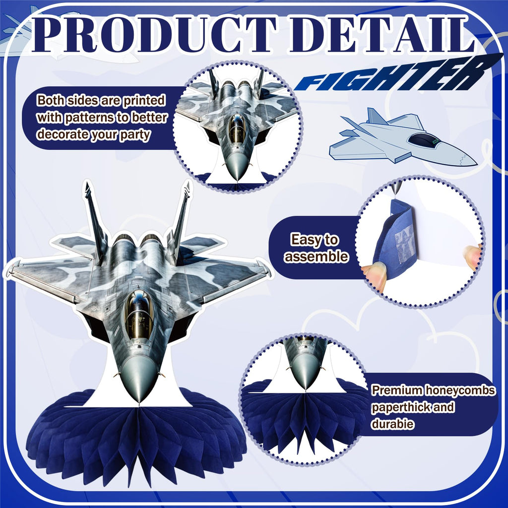 12 Pcs Fighter Jet Honeycomb Centerpieces for Air Force Birthday Party Decorations