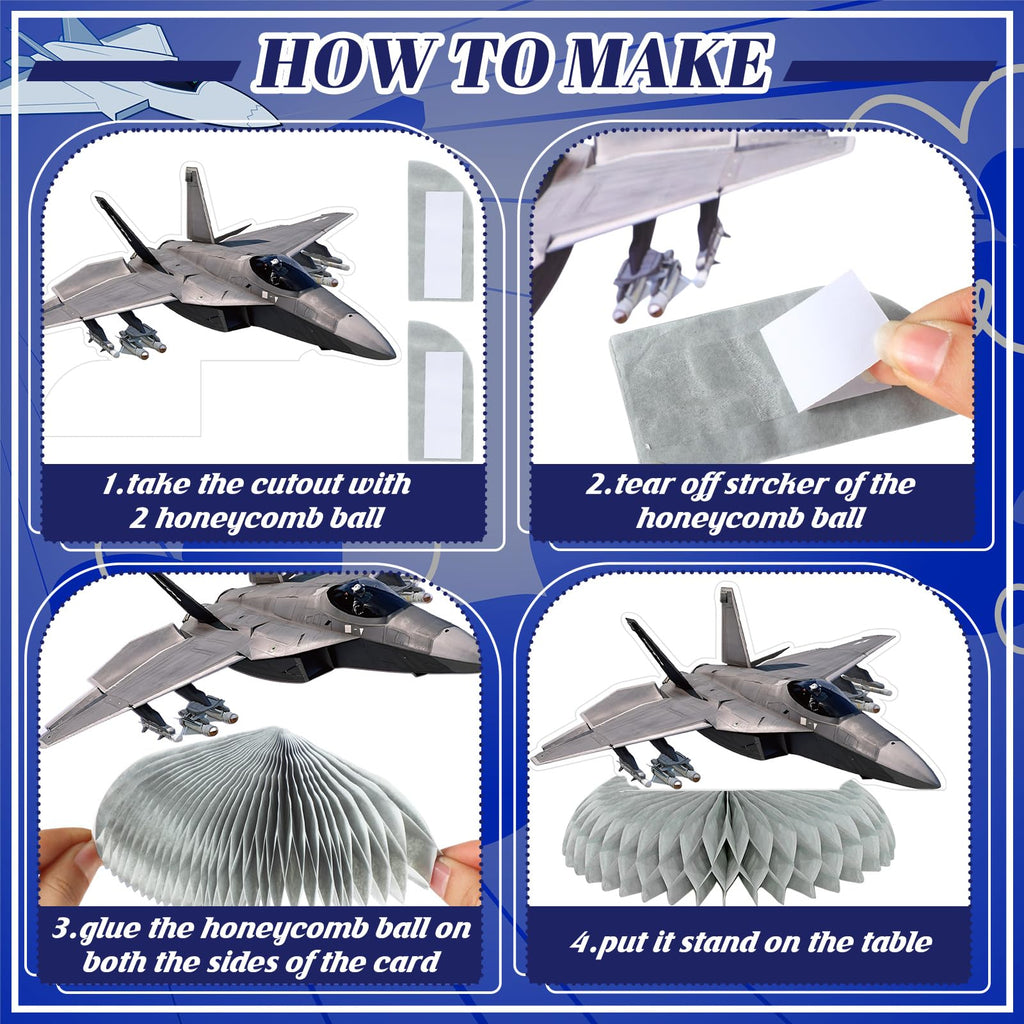 12 Pcs Fighter Jet Honeycomb Centerpieces for Air Force Birthday Party Decorations