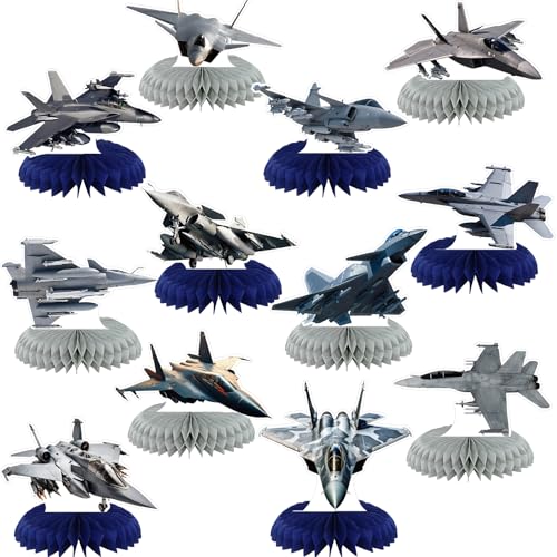12 Pcs Fighter Jet Honeycomb Centerpieces for Air Force Birthday Party Decorations