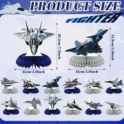 12 Pcs Fighter Jet Honeycomb Centerpieces for Air Force Birthday Party Decorations