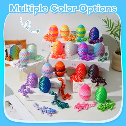12-Piece 3D Printed Dragon Eggs Set – Articulated Crystal Fidget Toys with Dragon Inside for Desk Decor, Easter Basket Fillers (Series A)