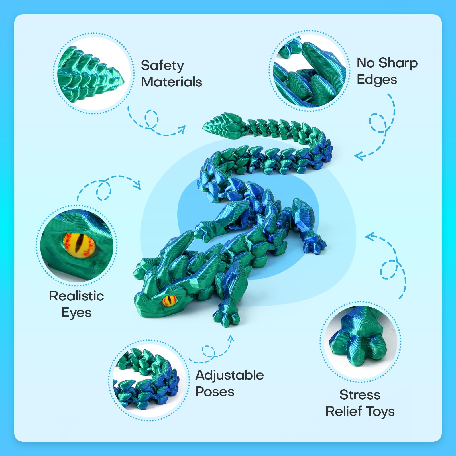 12-Piece 3D Printed Dragon Eggs Set – Articulated Crystal Fidget Toys with Dragon Inside for Desk Decor, Easter Basket Fillers (Series A)