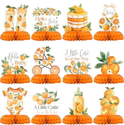 12-Piece A Little Cutie Baby Shower Centerpieces – Orange Citrus Gender Neutral Decor by Celee