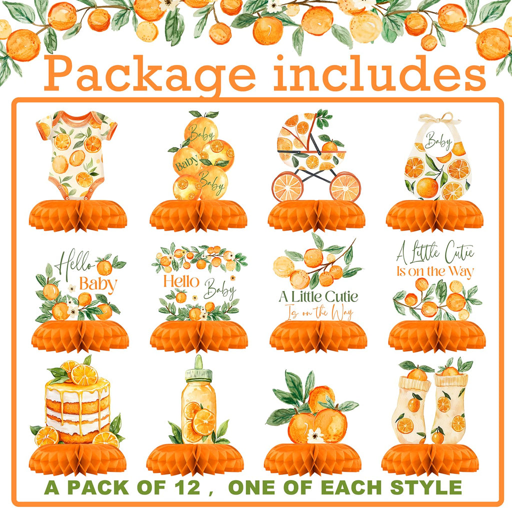 12-Piece A Little Cutie Baby Shower Centerpieces – Orange Citrus Gender Neutral Decor by Celee