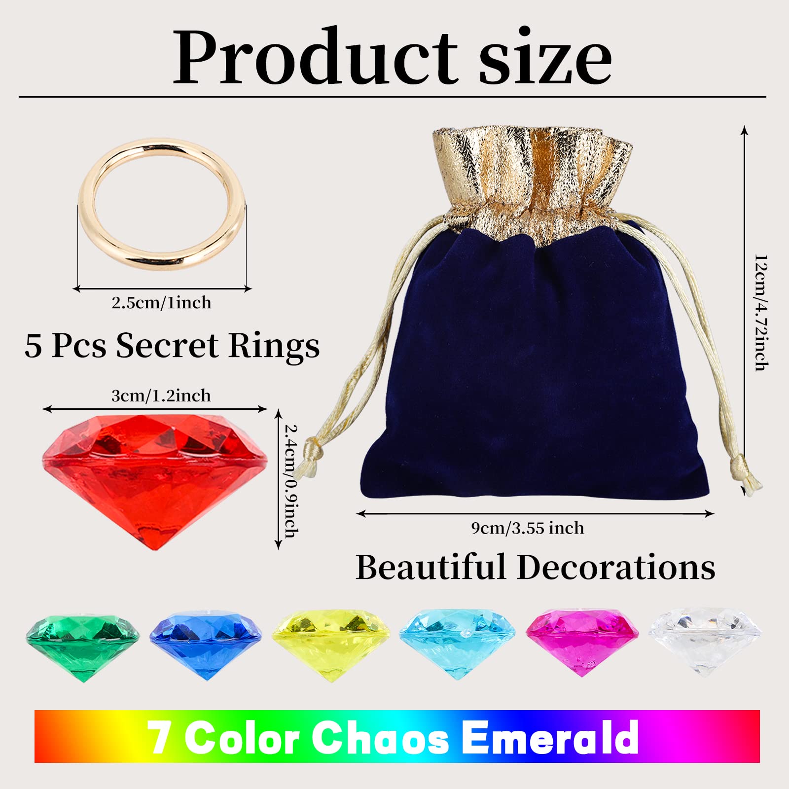 12-Piece Acrylic Diamond Gemstone and Golden Power Ring Set with Storage Bag – Inspired by Blue Hedgehog Rings