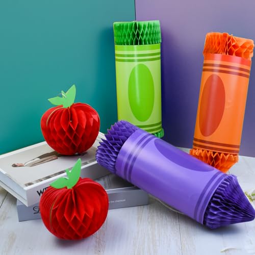 12-Piece Back-to-School Honeycomb Hanging Decorations – Crayon & Apple Shapes for Classroom Ceiling