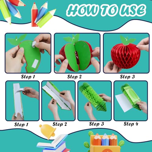 12-Piece Back-to-School Honeycomb Hanging Decorations – Crayon & Apple Shapes for Classroom Ceiling