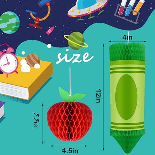 12-Piece Back-to-School Honeycomb Hanging Decorations – Crayon & Apple Shapes for Classroom Ceiling