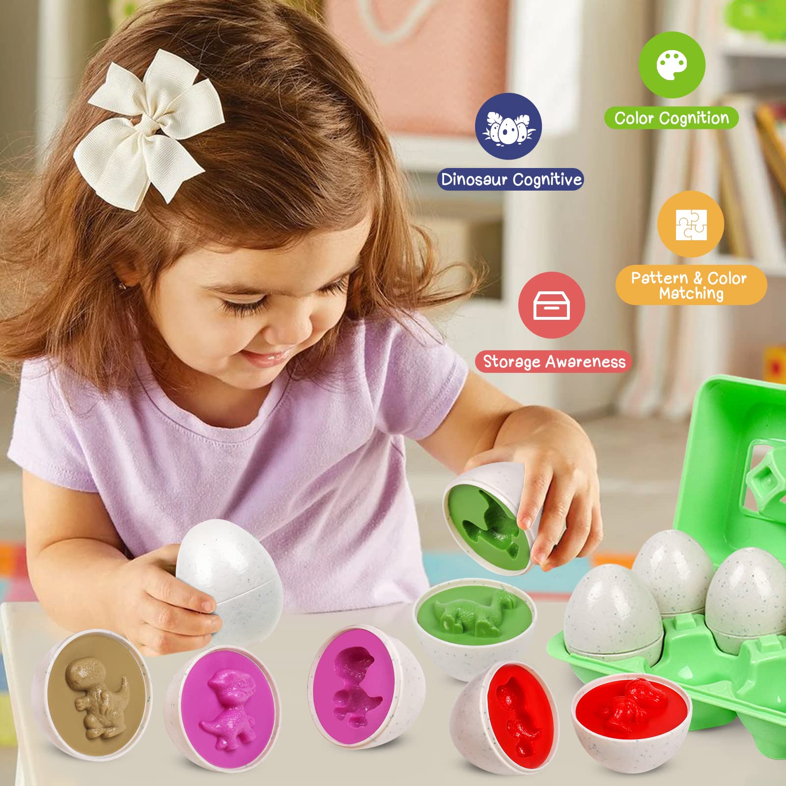 12-Piece Dinosaur Egg Matching Puzzle – Montessori Shape & Color Sorting Toy for Toddlers 1-3
