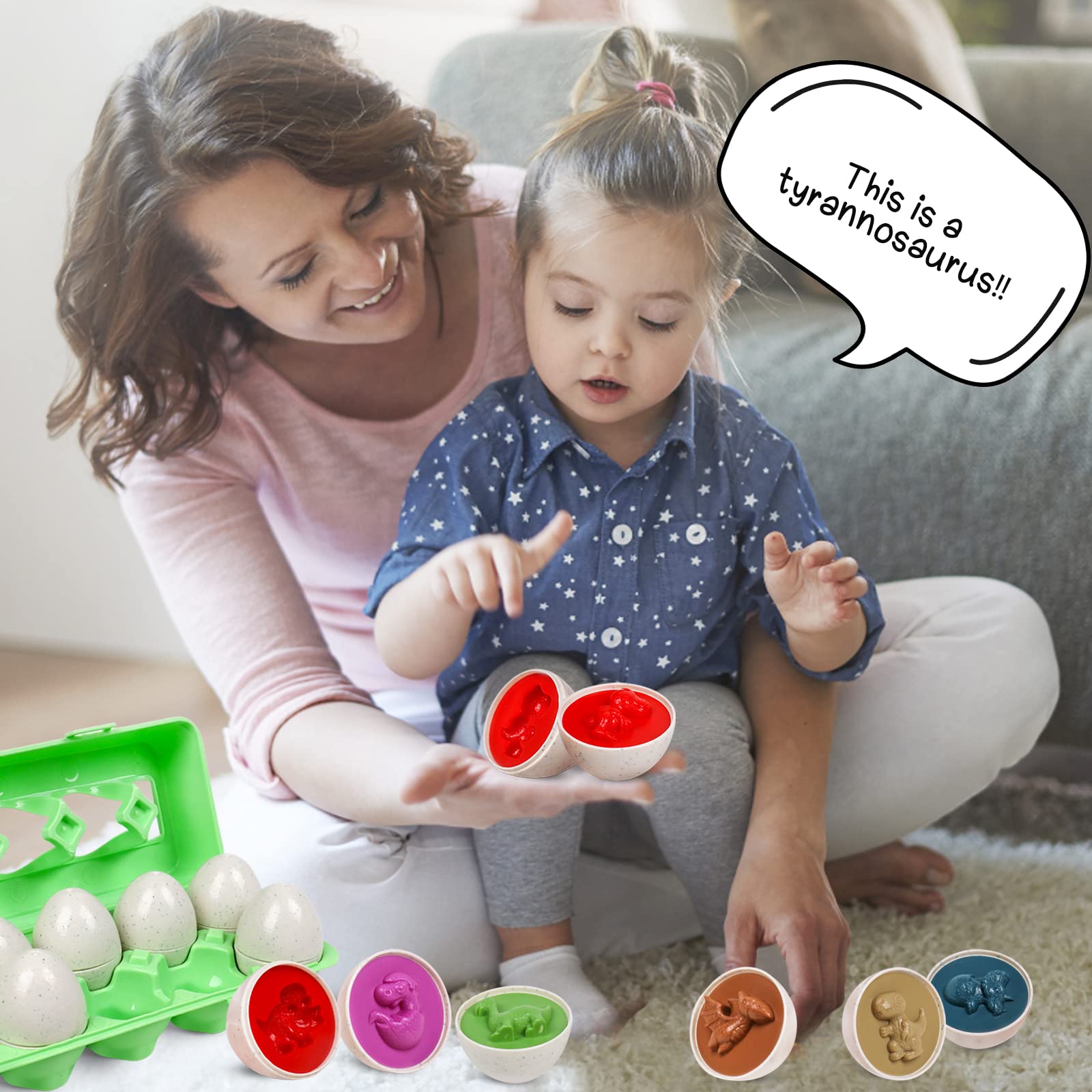 12-Piece Dinosaur Egg Matching Puzzle – Montessori Shape & Color Sorting Toy for Toddlers 1-3
